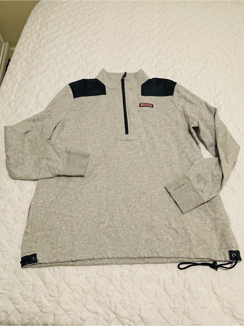 Vineyard Vines Light Gray Half-Zip Pullover with Navy Shoulder Accents